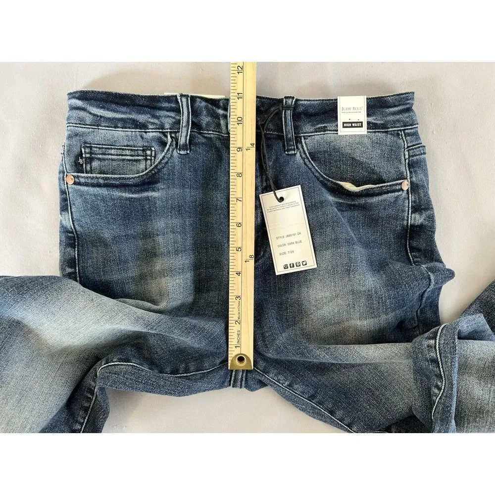 Judy Blue Jeans Womens 7‎ 28 Blue Denim High Waist Crop  Stretch without hem NWT